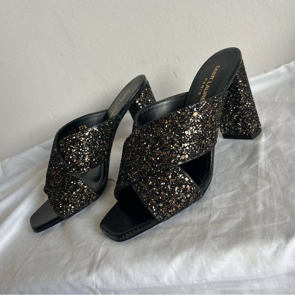 NEW | SAINT LAURENT Glitter YSL Shimmer Lou Lou 95 Sanda Midnight Nero Sz. 37.5 - Picture 5 of 12